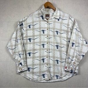 Vintage Barn Fly Allover Bull Head Barbed Wire Shirt Men’s Large Cowboy Rodeo